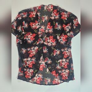 Floral Kimono Womens OS Black Pink Floral Boho Feminine Cottagecore Shawl‎ Wrap